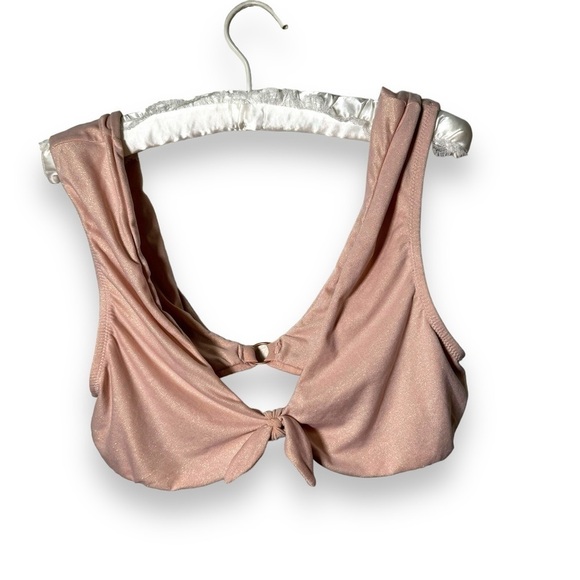 NWT  AERIE TIE FRONT BLUSH AND GOLDEN SHIMMER BRA XL - Picture 1 of 6